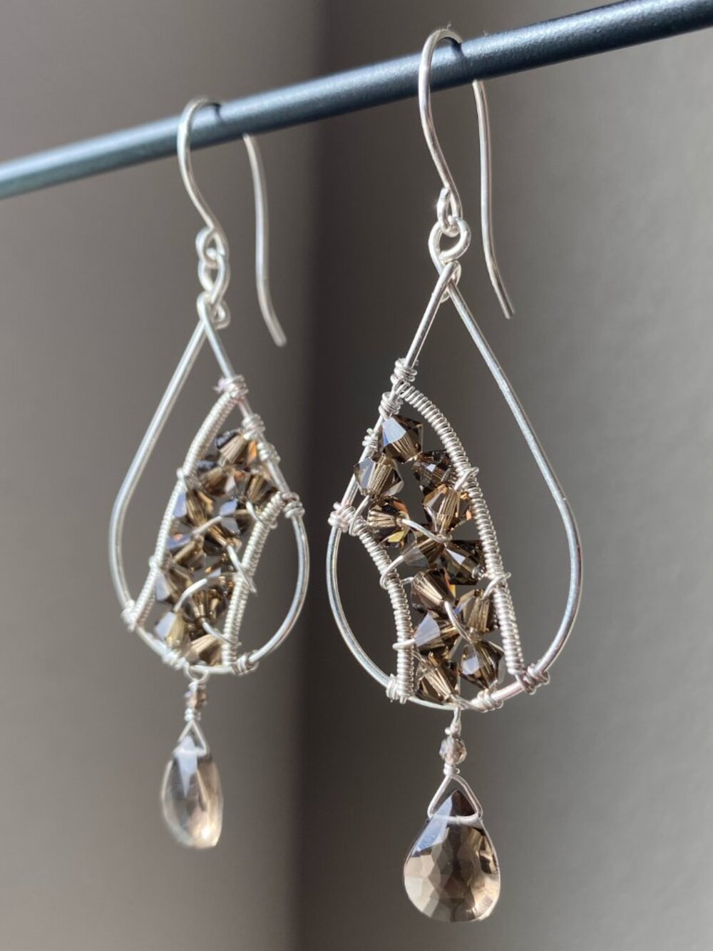 Sterling Silver, Smoky Quartz & Swarovski Earrings